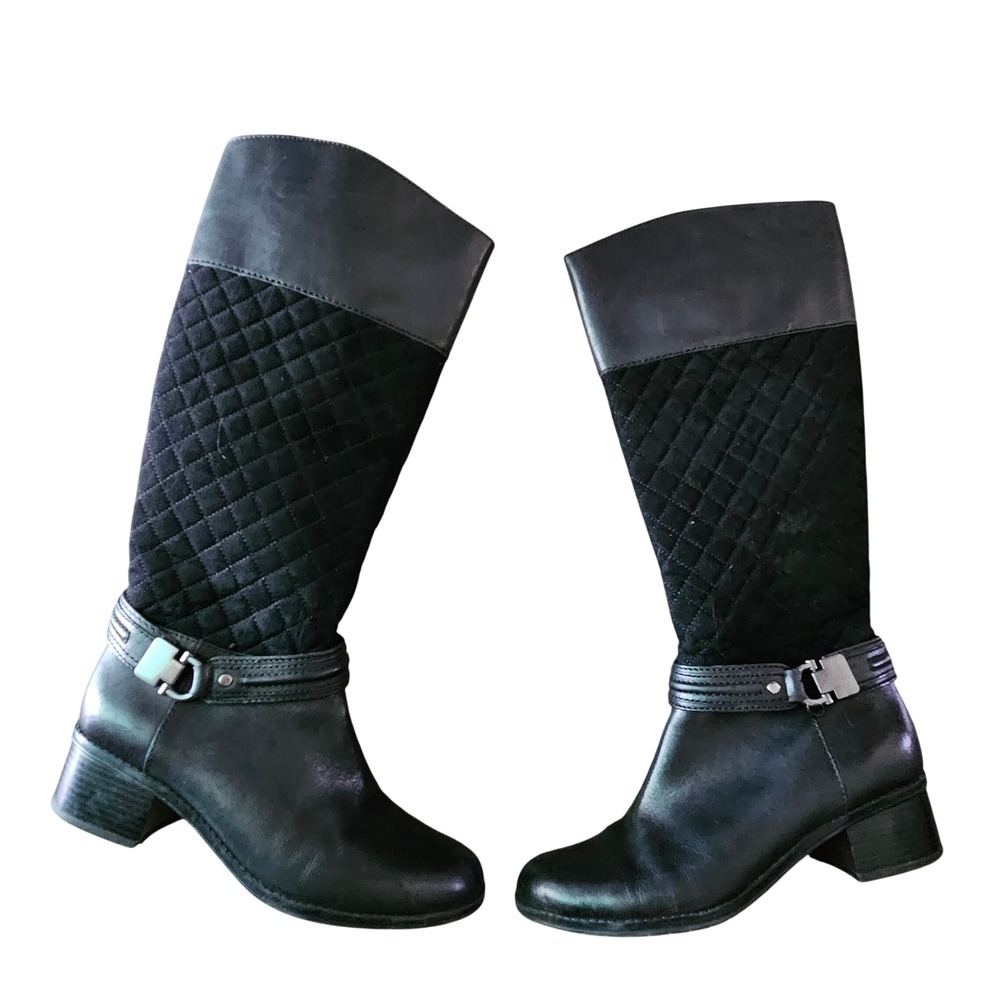 Bandolino Womens Black Leather Quilted Tall Riding Boots‎ Block Heel Size 7M